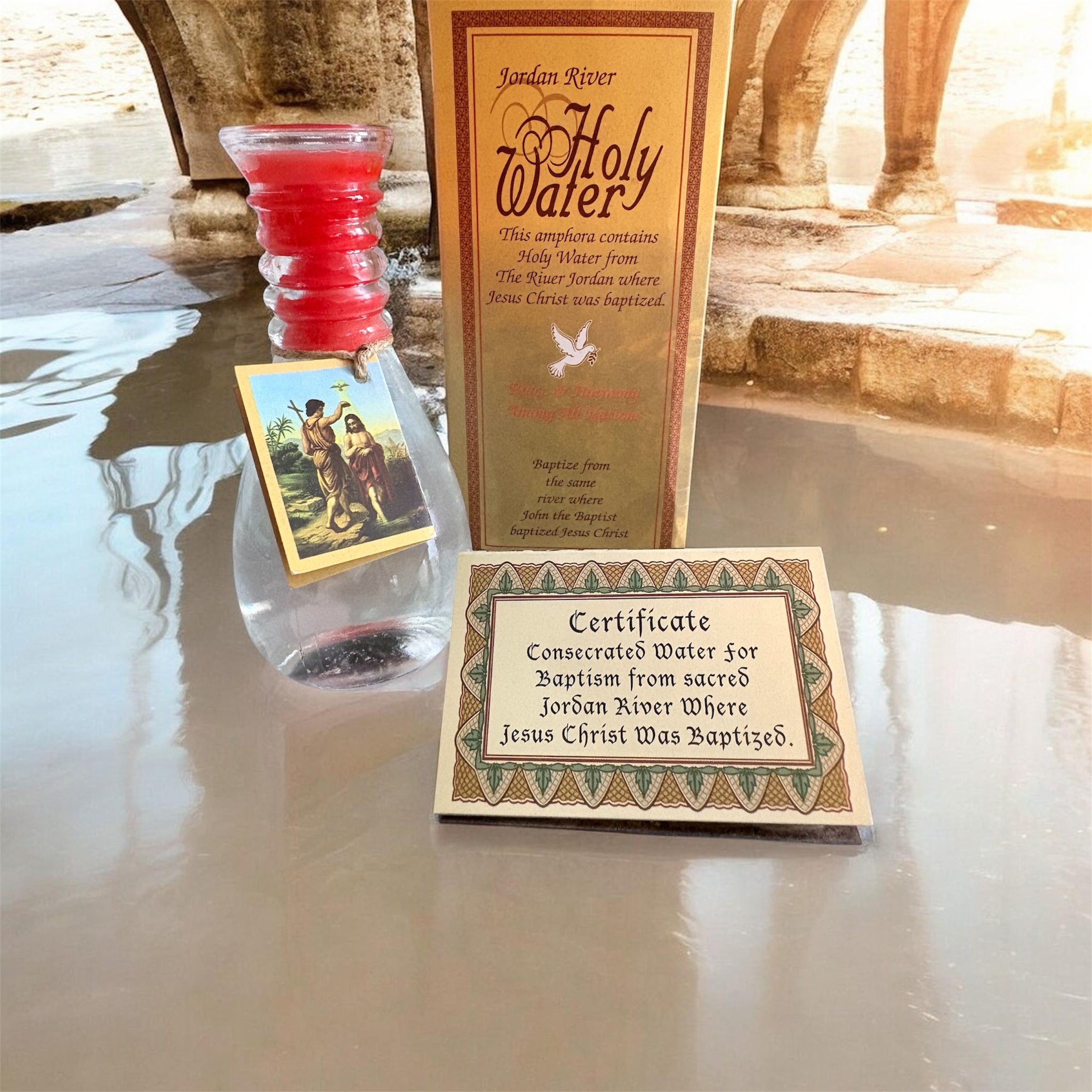 Jordan River Holy Water Glass Bottle with Certificate  From Jesus Baptism Site